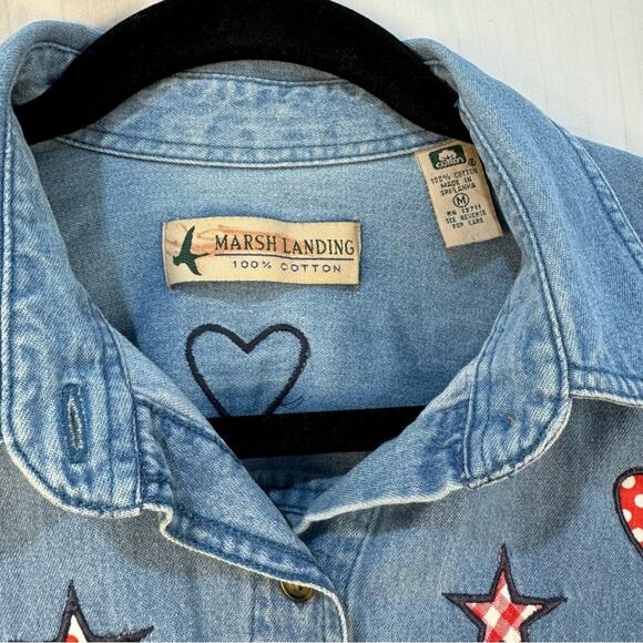 Marsh Landing Button-Down Patriotic Stars Shirt Women’s Size Medium Embroidered - Picture 2 of 9